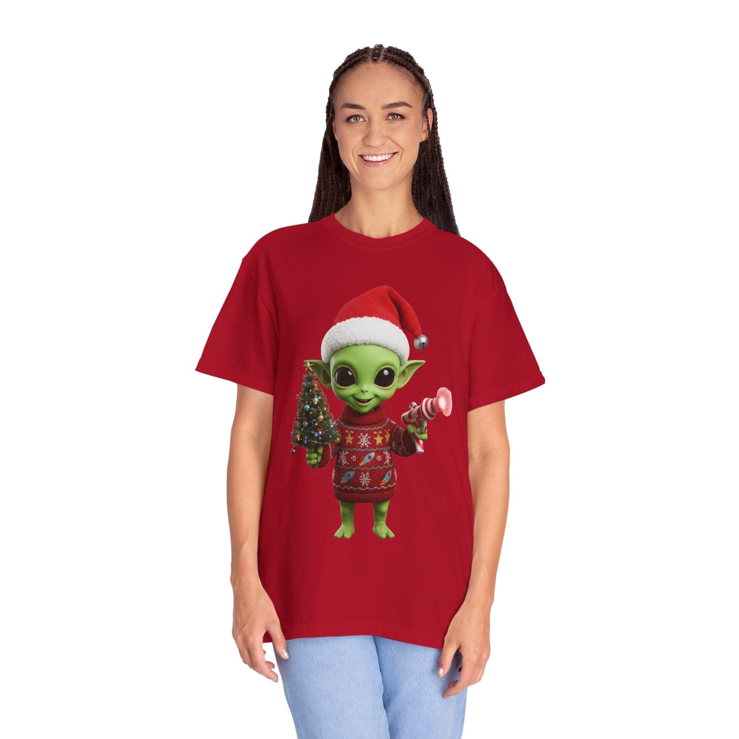 Cosmic Christmas Cheer: Alien Holiday Delight, 3D Festive Sci - Fi Character ArtT-Shirt – Custom T-Shirt by PixelCraft360, unique decoration for events and special gifts