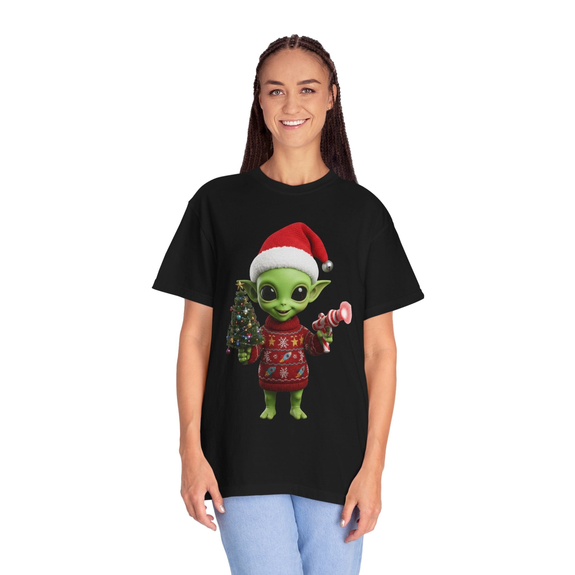 Cosmic Christmas Cheer: Alien Holiday Delight, 3D Festive Sci - Fi Character ArtT-Shirt – Custom T-Shirt by PixelCraft360, unique decoration for events and special gifts