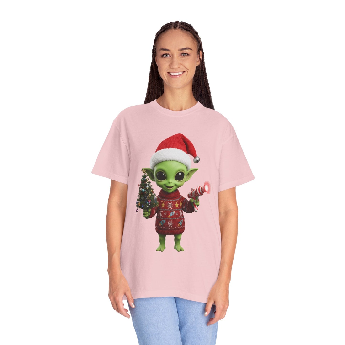 Cosmic Christmas Cheer: Alien Holiday Delight, 3D Festive Sci - Fi Character ArtT-Shirt – Custom T-Shirt by PixelCraft360, unique decoration for events and special gifts