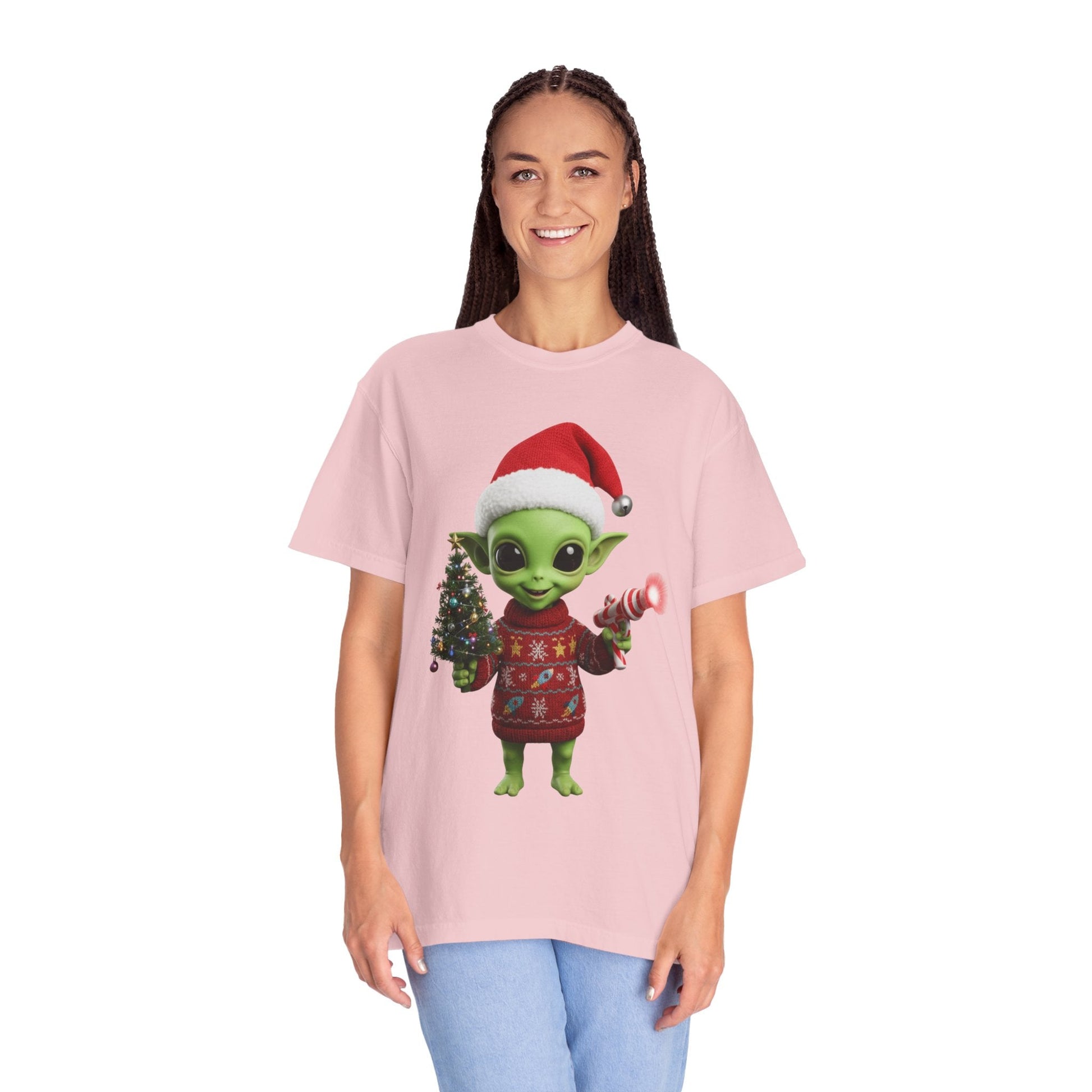 Cosmic Christmas Cheer: Alien Holiday Delight, 3D Festive Sci - Fi Character ArtT-Shirt – Custom T-Shirt by PixelCraft360, unique decoration for events and special gifts