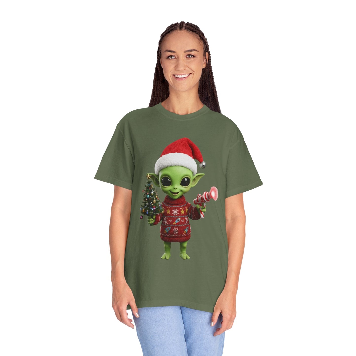 Cosmic Christmas Cheer: Alien Holiday Delight, 3D Festive Sci - Fi Character ArtT-Shirt – Custom T-Shirt by PixelCraft360, unique decoration for events and special gifts