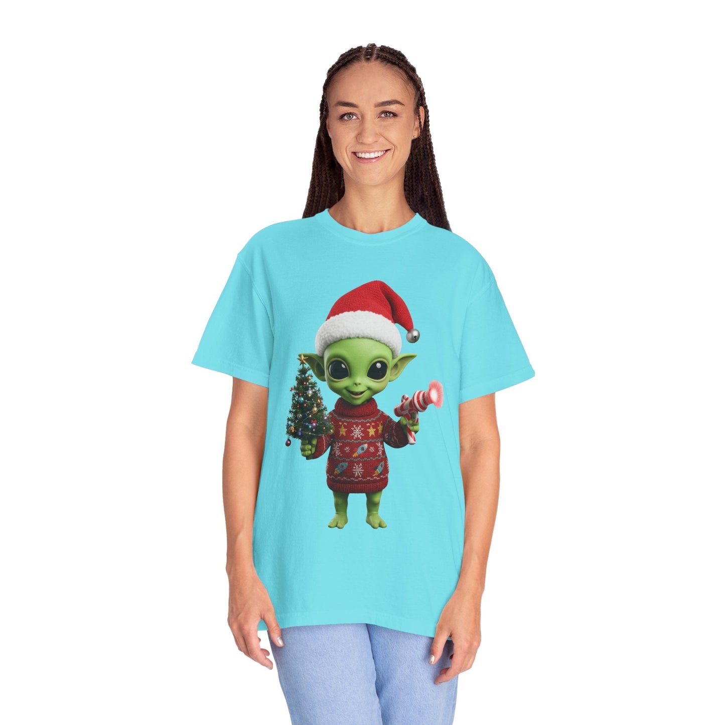 Cosmic Christmas Cheer: Alien Holiday Delight, 3D Festive Sci - Fi Character ArtT-Shirt – Custom T-Shirt by PixelCraft360, unique decoration for events and special gifts