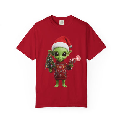 Cosmic Christmas Cheer: Alien Holiday Delight, 3D Festive Sci - Fi Character ArtT-Shirt – Custom T-Shirt by PixelCraft360, unique decoration for events and special gifts