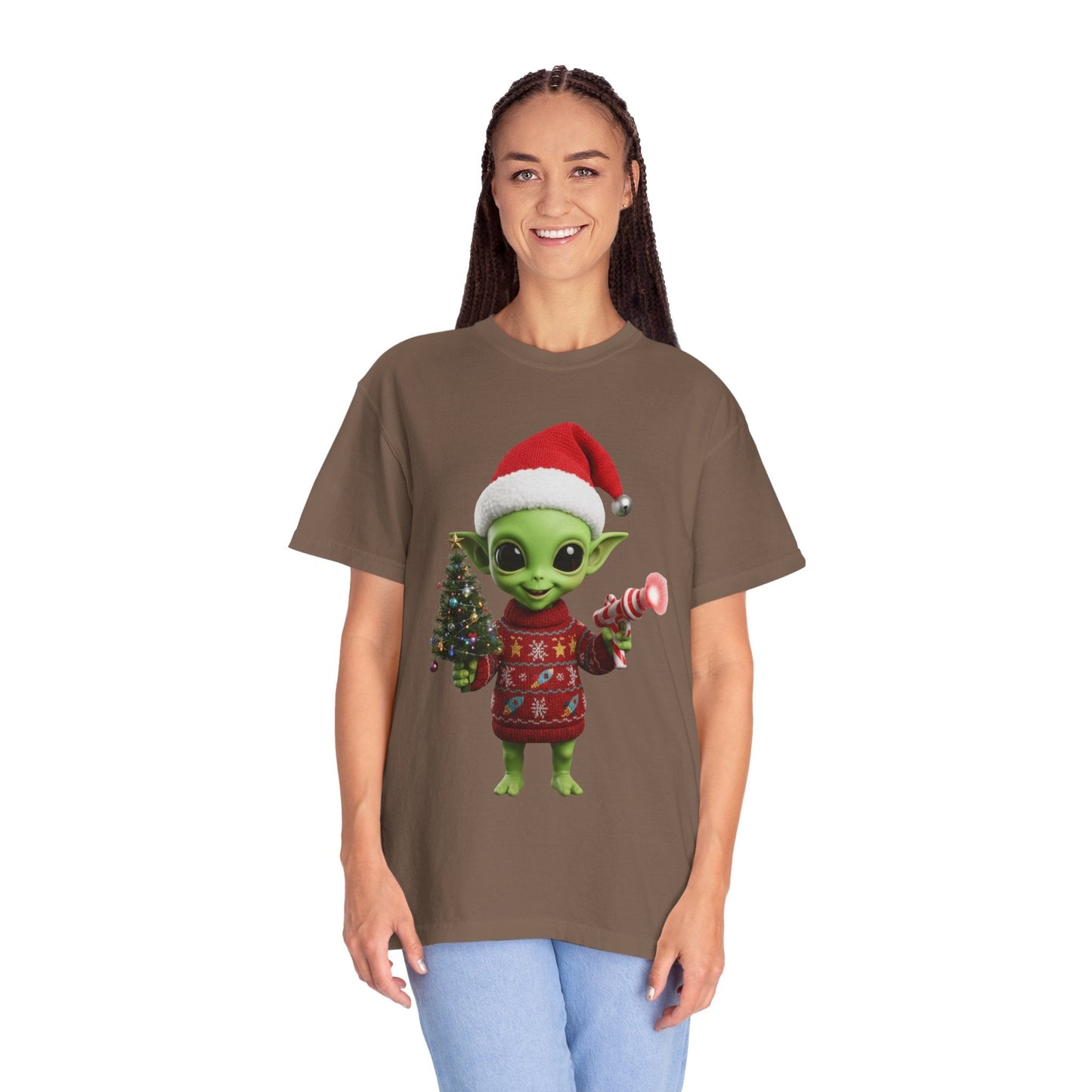 Cosmic Christmas Cheer: Alien Holiday Delight, 3D Festive Sci - Fi Character ArtT-Shirt – Custom T-Shirt by PixelCraft360, unique decoration for events and special gifts