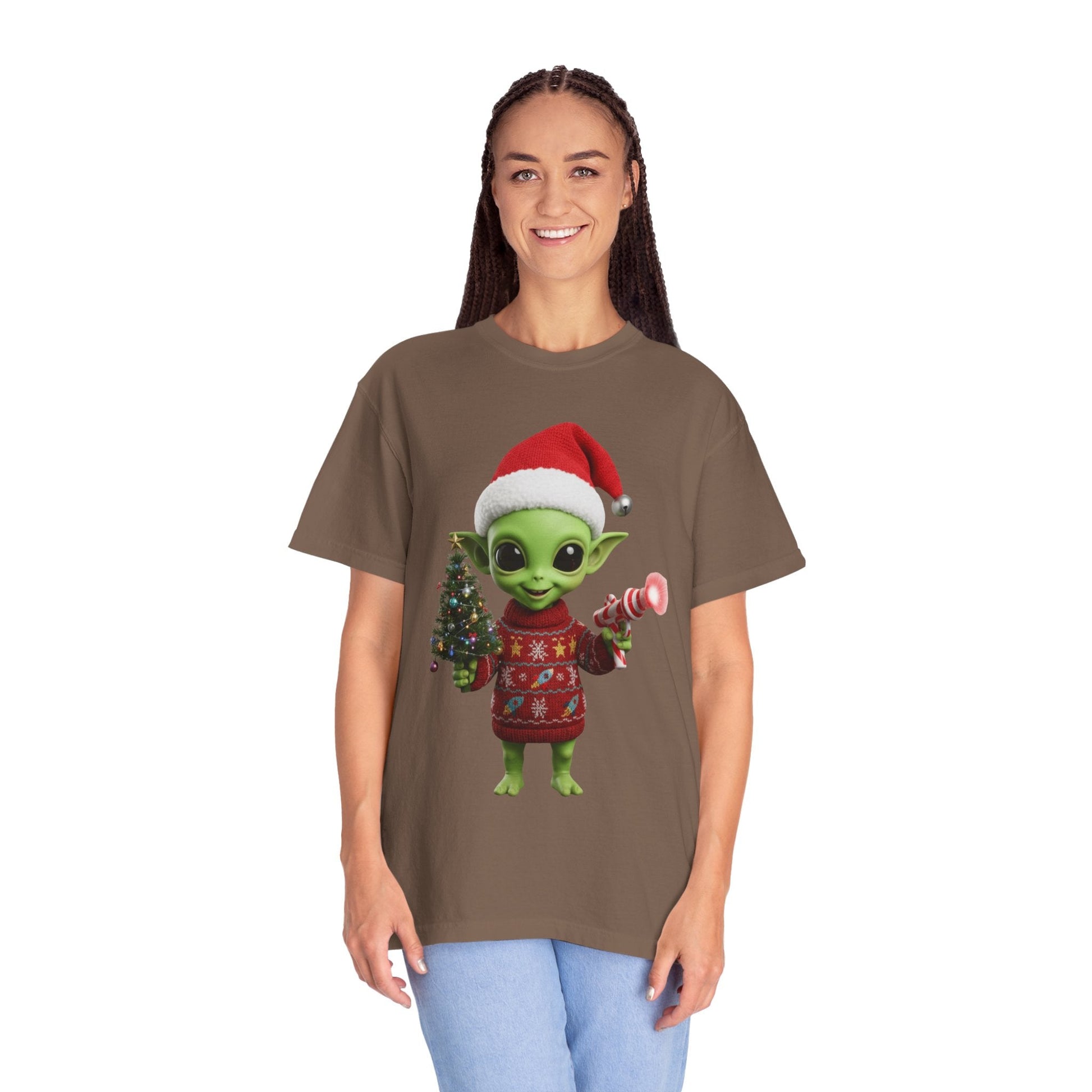 Cosmic Christmas Cheer: Alien Holiday Delight, 3D Festive Sci - Fi Character ArtT-Shirt – Custom T-Shirt by PixelCraft360, unique decoration for events and special gifts