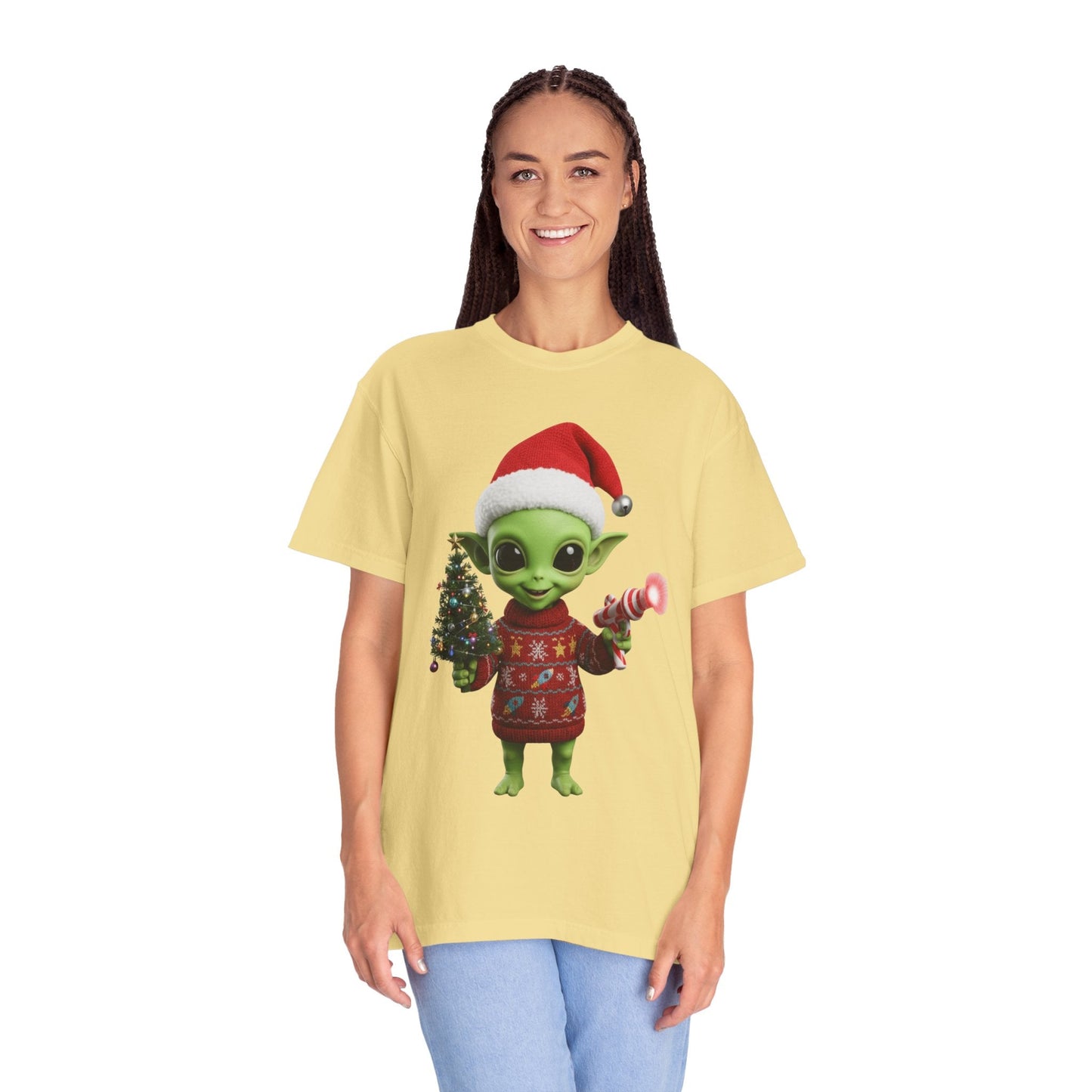 Cosmic Christmas Cheer: Alien Holiday Delight, 3D Festive Sci - Fi Character ArtT-Shirt – Custom T-Shirt by PixelCraft360, unique decoration for events and special gifts