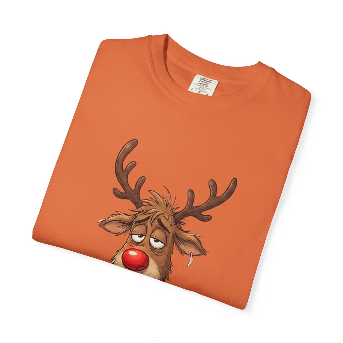 Cozy Reindeer Retreat: Sleepy Santa's Helper, Digital Cartoon Illustration, Festive Pajama Comfort T-shirt – Custom T-Shirt by PixelCraft360, unique decoration for events and special gifts