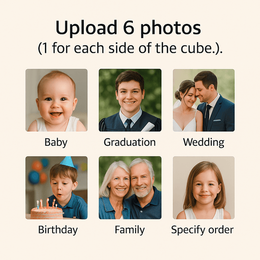 Upload 6 photos - one for each side of your Custom Photo Puzzle Cube - PixelCraft360