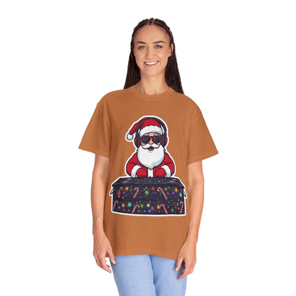 DJ Santa: Holiday Beats Remix, Festive Pop Culture IllustrationT-Shirt – Custom T-Shirt by PixelCraft360, unique decoration for events and special gifts