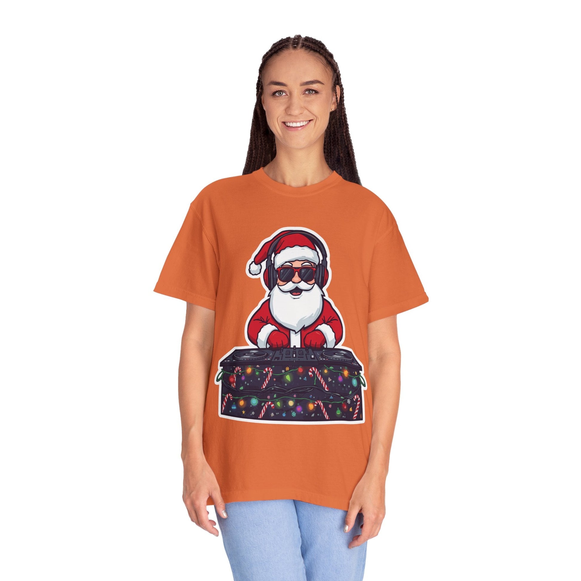 DJ Santa: Holiday Beats Remix, Festive Pop Culture IllustrationT-Shirt – Custom T-Shirt by PixelCraft360, unique decoration for events and special gifts