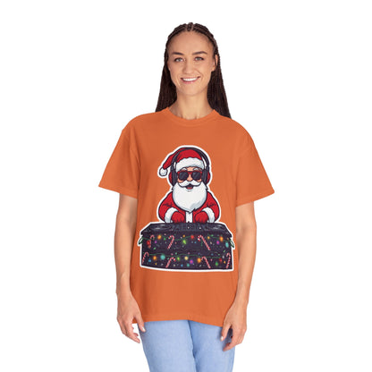 DJ Santa: Holiday Beats Remix, Festive Pop Culture IllustrationT-Shirt – Custom T-Shirt by PixelCraft360, unique decoration for events and special gifts