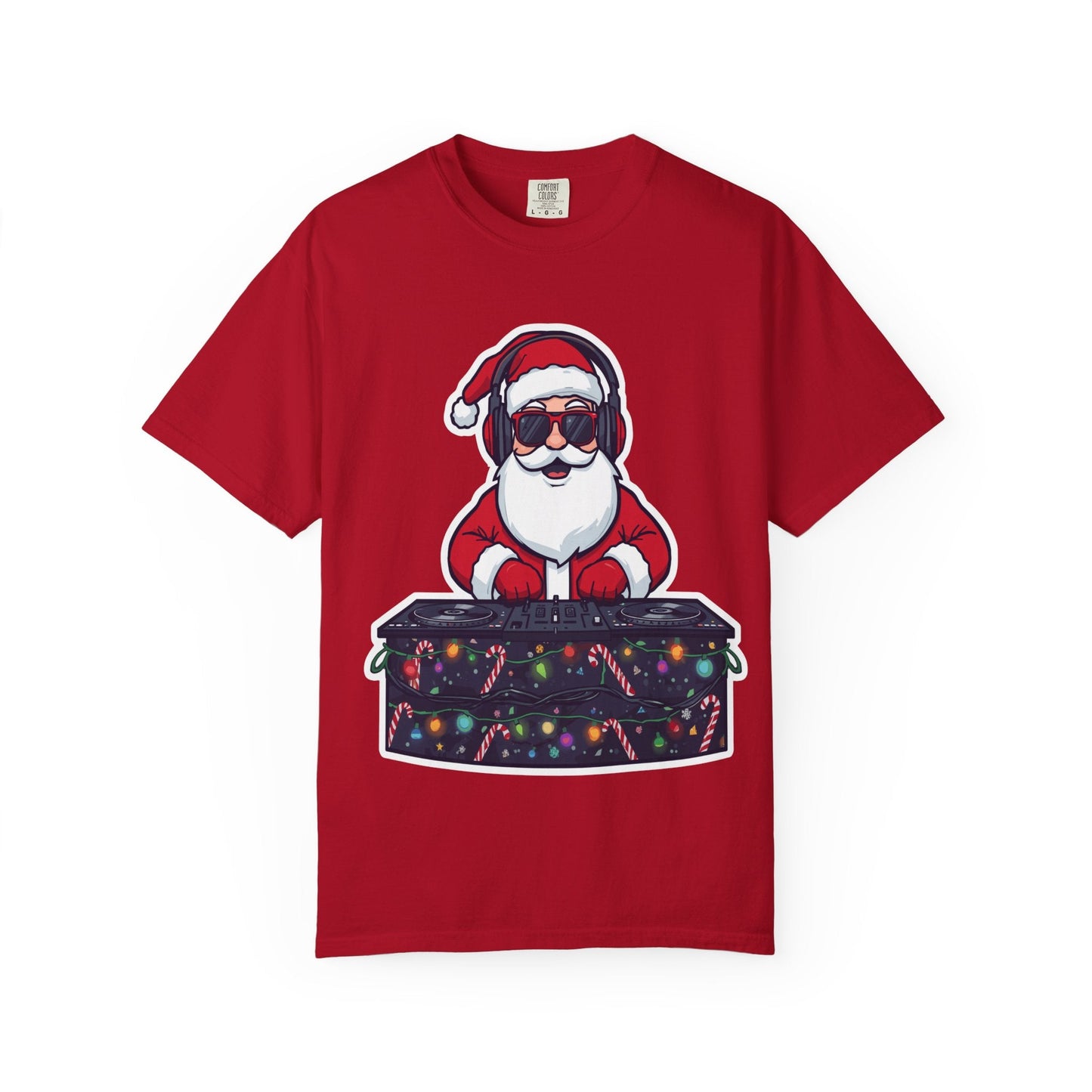 DJ Santa: Holiday Beats Remix, Festive Pop Culture IllustrationT-Shirt – Custom T-Shirt by PixelCraft360, unique decoration for events and special gifts