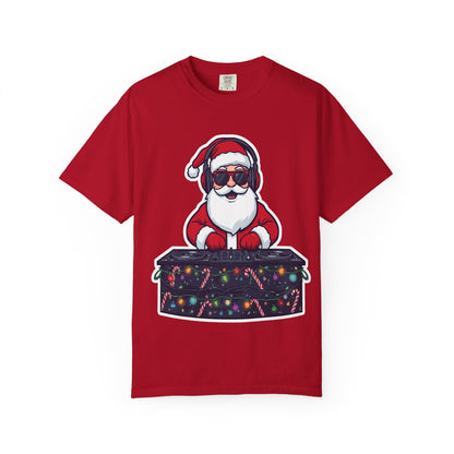 DJ Santa: Holiday Beats Remix, Festive Pop Culture IllustrationT-Shirt – Custom T-Shirt by PixelCraft360, unique decoration for events and special gifts