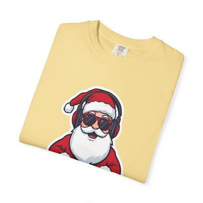 DJ Santa: Holiday Beats Remix, Festive Pop Culture IllustrationT-Shirt – Custom T-Shirt by PixelCraft360, unique decoration for events and special gifts