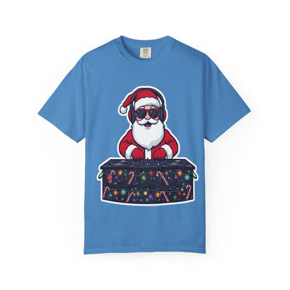 DJ Santa: Holiday Beats Remix, Festive Pop Culture IllustrationT-Shirt – Custom T-Shirt by PixelCraft360, unique decoration for events and special gifts