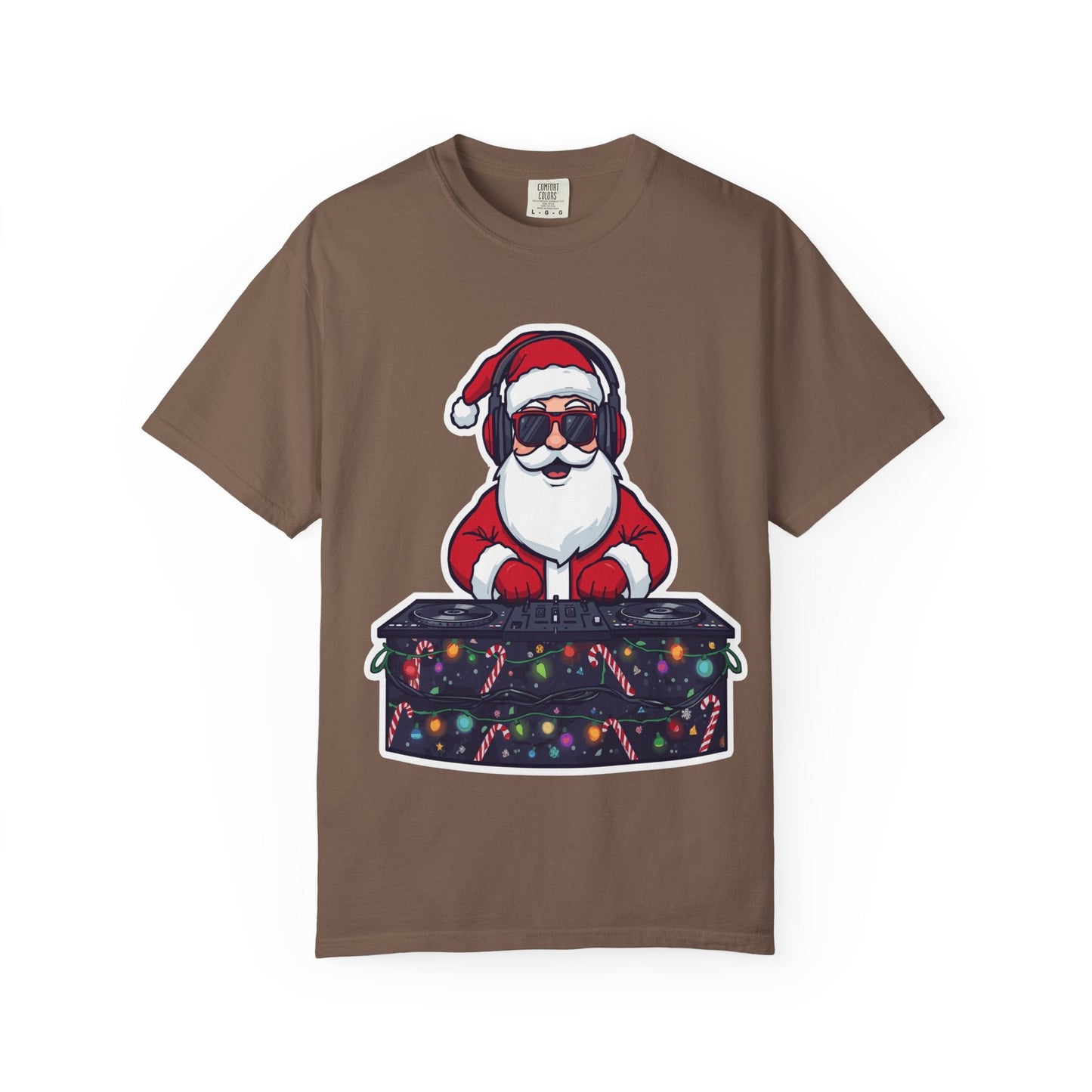 DJ Santa: Holiday Beats Remix, Festive Pop Culture IllustrationT-Shirt – Custom T-Shirt by PixelCraft360, unique decoration for events and special gifts