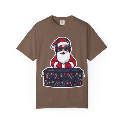 DJ Santa: Holiday Beats Remix, Festive Pop Culture IllustrationT-Shirt – Custom T-Shirt by PixelCraft360, unique decoration for events and special gifts