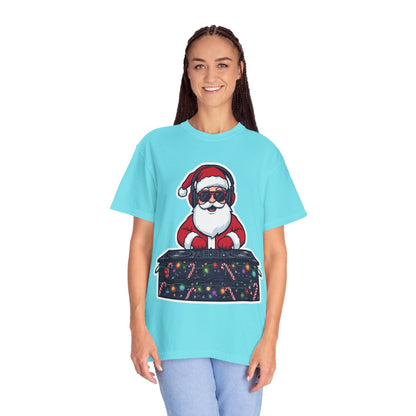 DJ Santa: Holiday Beats Remix, Festive Pop Culture IllustrationT-Shirt – Custom T-Shirt by PixelCraft360, unique decoration for events and special gifts