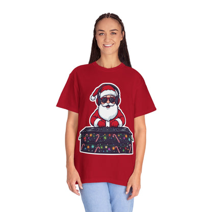 DJ Santa: Holiday Beats Remix, Festive Pop Culture IllustrationT-Shirt – Custom T-Shirt by PixelCraft360, unique decoration for events and special gifts