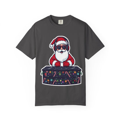 DJ Santa: Holiday Beats Remix, Festive Pop Culture IllustrationT-Shirt – Custom T-Shirt by PixelCraft360, unique decoration for events and special gifts