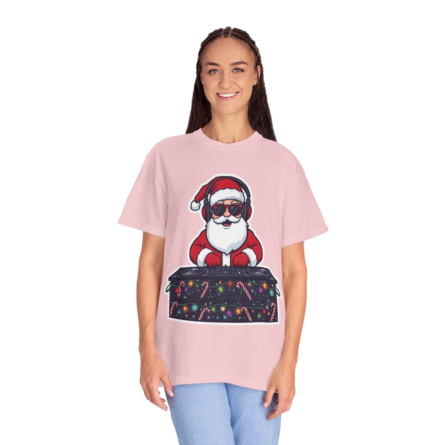 DJ Santa: Holiday Beats Remix, Festive Pop Culture IllustrationT-Shirt – Custom T-Shirt by PixelCraft360, unique decoration for events and special gifts