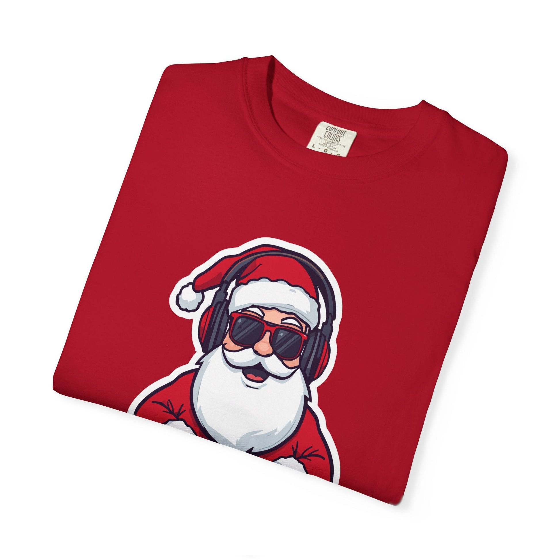 DJ Santa: Holiday Beats Remix, Festive Pop Culture IllustrationT-Shirt – Custom T-Shirt by PixelCraft360, unique decoration for events and special gifts
