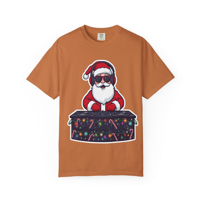 DJ Santa: Holiday Beats Remix, Festive Pop Culture IllustrationT-Shirt – Custom T-Shirt by PixelCraft360, unique decoration for events and special gifts