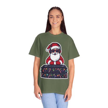 DJ Santa: Holiday Beats Remix, Festive Pop Culture IllustrationT-Shirt – Custom T-Shirt by PixelCraft360, unique decoration for events and special gifts