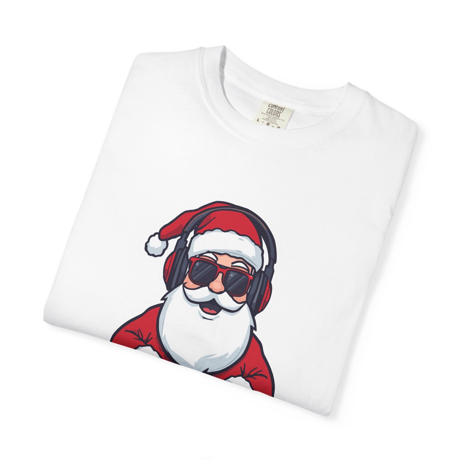 DJ Santa: Holiday Beats Remix, Festive Pop Culture IllustrationT-Shirt – Custom T-Shirt by PixelCraft360, unique decoration for events and special gifts