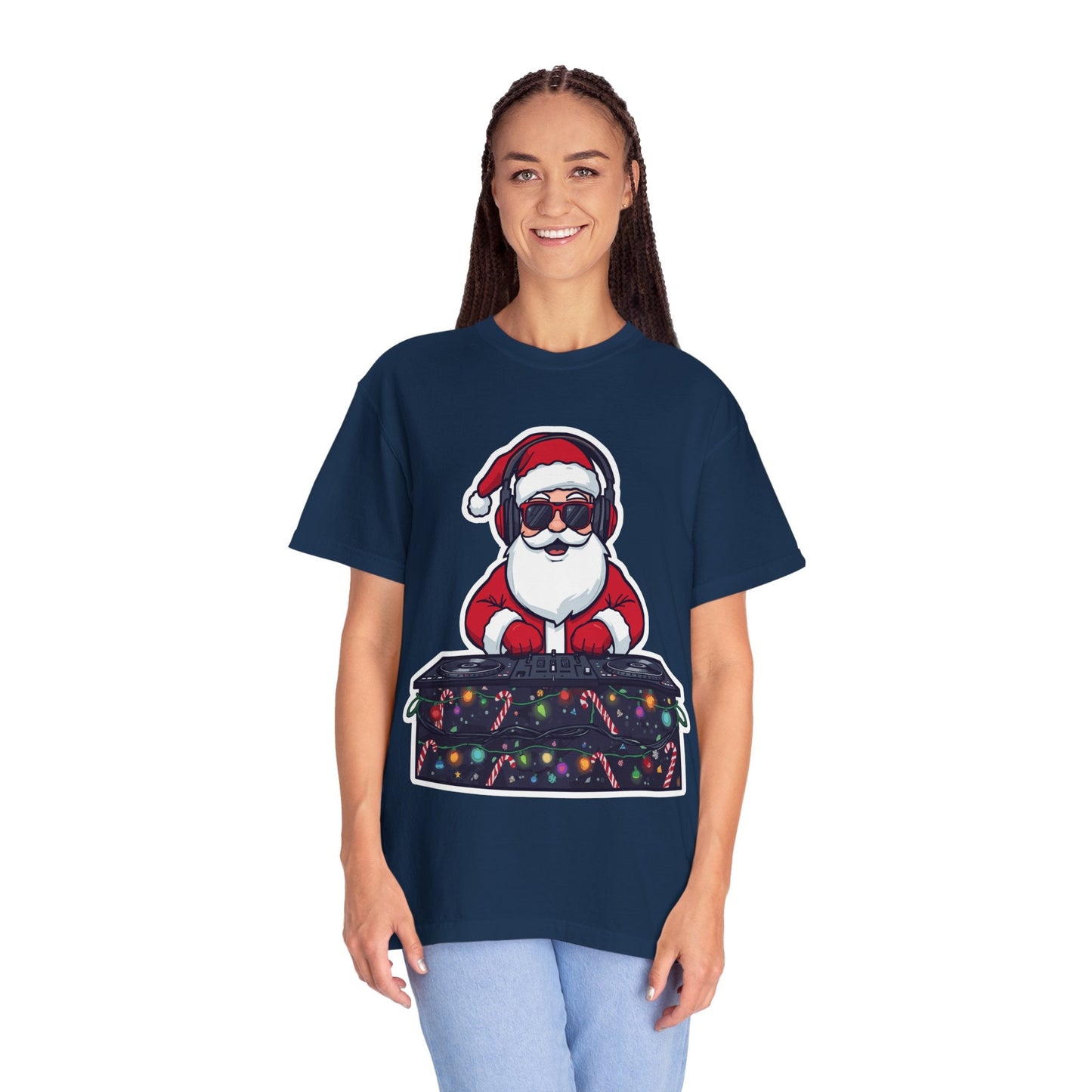 DJ Santa: Holiday Beats Remix, Festive Pop Culture IllustrationT-Shirt – Custom T-Shirt by PixelCraft360, unique decoration for events and special gifts