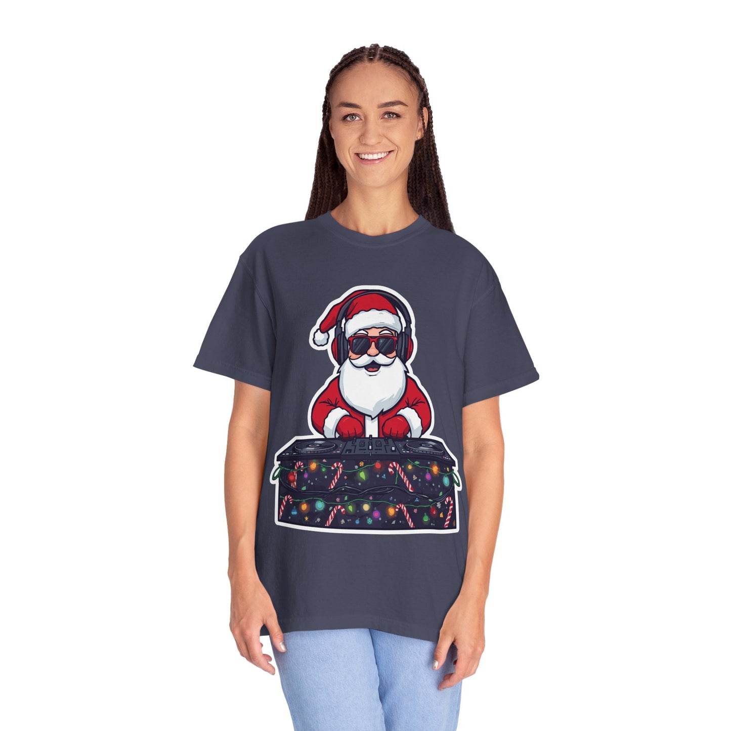 DJ Santa: Holiday Beats Remix, Festive Pop Culture IllustrationT-Shirt – Custom T-Shirt by PixelCraft360, unique decoration for events and special gifts