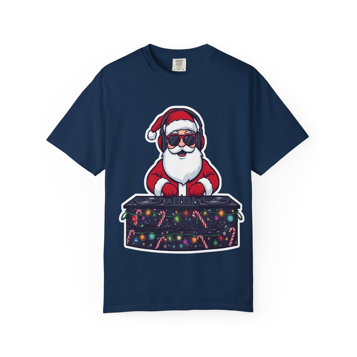 DJ Santa: Holiday Beats Remix, Festive Pop Culture IllustrationT-Shirt – Custom T-Shirt by PixelCraft360, unique decoration for events and special gifts