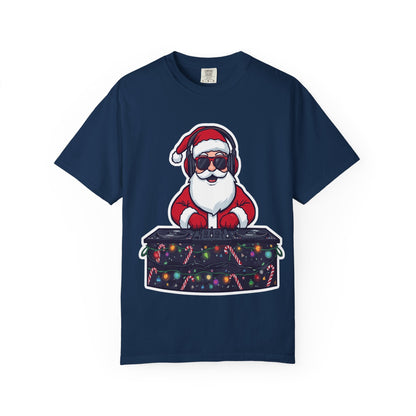 DJ Santa: Holiday Beats Remix, Festive Pop Culture IllustrationT-Shirt – Custom T-Shirt by PixelCraft360, unique decoration for events and special gifts