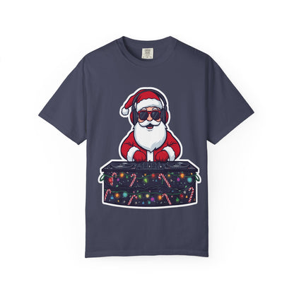 DJ Santa: Holiday Beats Remix, Festive Pop Culture IllustrationT-Shirt – Custom T-Shirt by PixelCraft360, unique decoration for events and special gifts