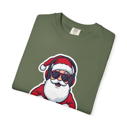 DJ Santa: Holiday Beats Remix, Festive Pop Culture IllustrationT-Shirt – Custom T-Shirt by PixelCraft360, unique decoration for events and special gifts