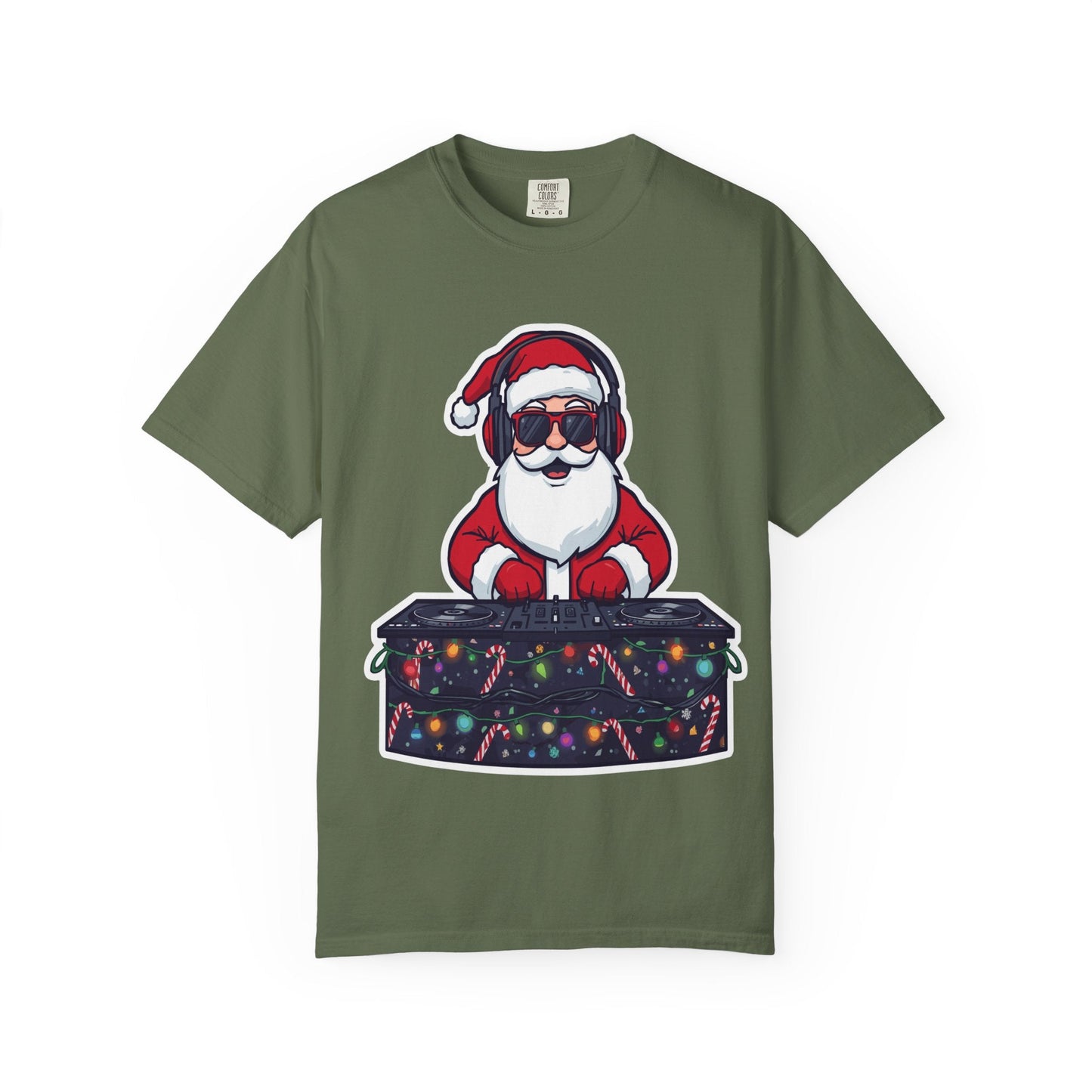 DJ Santa: Holiday Beats Remix, Festive Pop Culture IllustrationT-Shirt – Custom T-Shirt by PixelCraft360, unique decoration for events and special gifts