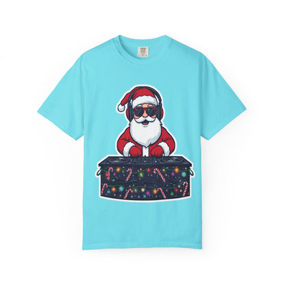 DJ Santa: Holiday Beats Remix, Festive Pop Culture IllustrationT-Shirt – Custom T-Shirt by PixelCraft360, unique decoration for events and special gifts