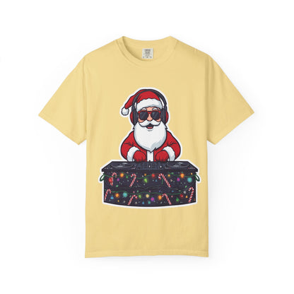 DJ Santa: Holiday Beats Remix, Festive Pop Culture IllustrationT-Shirt – Custom T-Shirt by PixelCraft360, unique decoration for events and special gifts