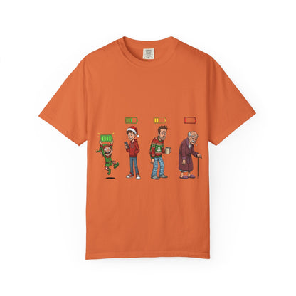 Energy Journey: Stages of Vitality, Illustrated Battery of LifeT-Shirt – Custom T-Shirt by PixelCraft360, unique decoration for events and special gifts
