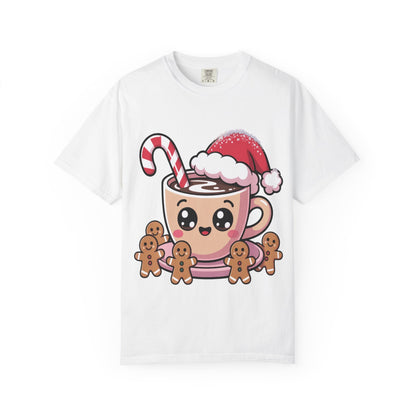 Festive Cocoa Companions: Kawaii Holiday Cheer, Cute Cartoon Christmas IllustrationT-Shirt – Custom T-Shirt by PixelCraft360, unique decoration for events and special gifts