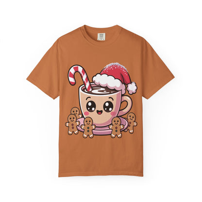 Festive Cocoa Companions: Kawaii Holiday Cheer, Cute Cartoon Christmas IllustrationT-Shirt – Custom T-Shirt by PixelCraft360, unique decoration for events and special gifts