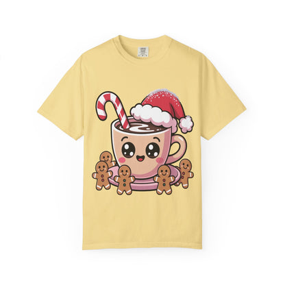 Festive Cocoa Companions: Kawaii Holiday Cheer, Cute Cartoon Christmas IllustrationT-Shirt – Custom T-Shirt by PixelCraft360, unique decoration for events and special gifts
