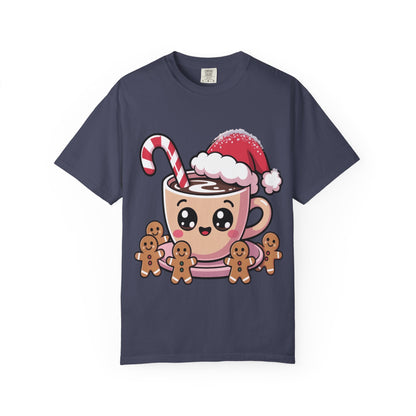 Festive Cocoa Companions: Kawaii Holiday Cheer, Cute Cartoon Christmas IllustrationT-Shirt – Custom T-Shirt by PixelCraft360, unique decoration for events and special gifts