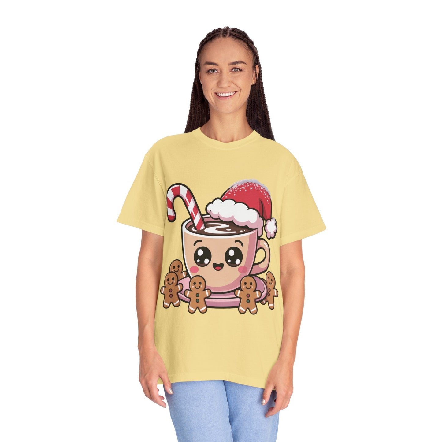 Festive Cocoa Companions: Kawaii Holiday Cheer, Cute Cartoon Christmas IllustrationT-Shirt – Custom T-Shirt by PixelCraft360, unique decoration for events and special gifts