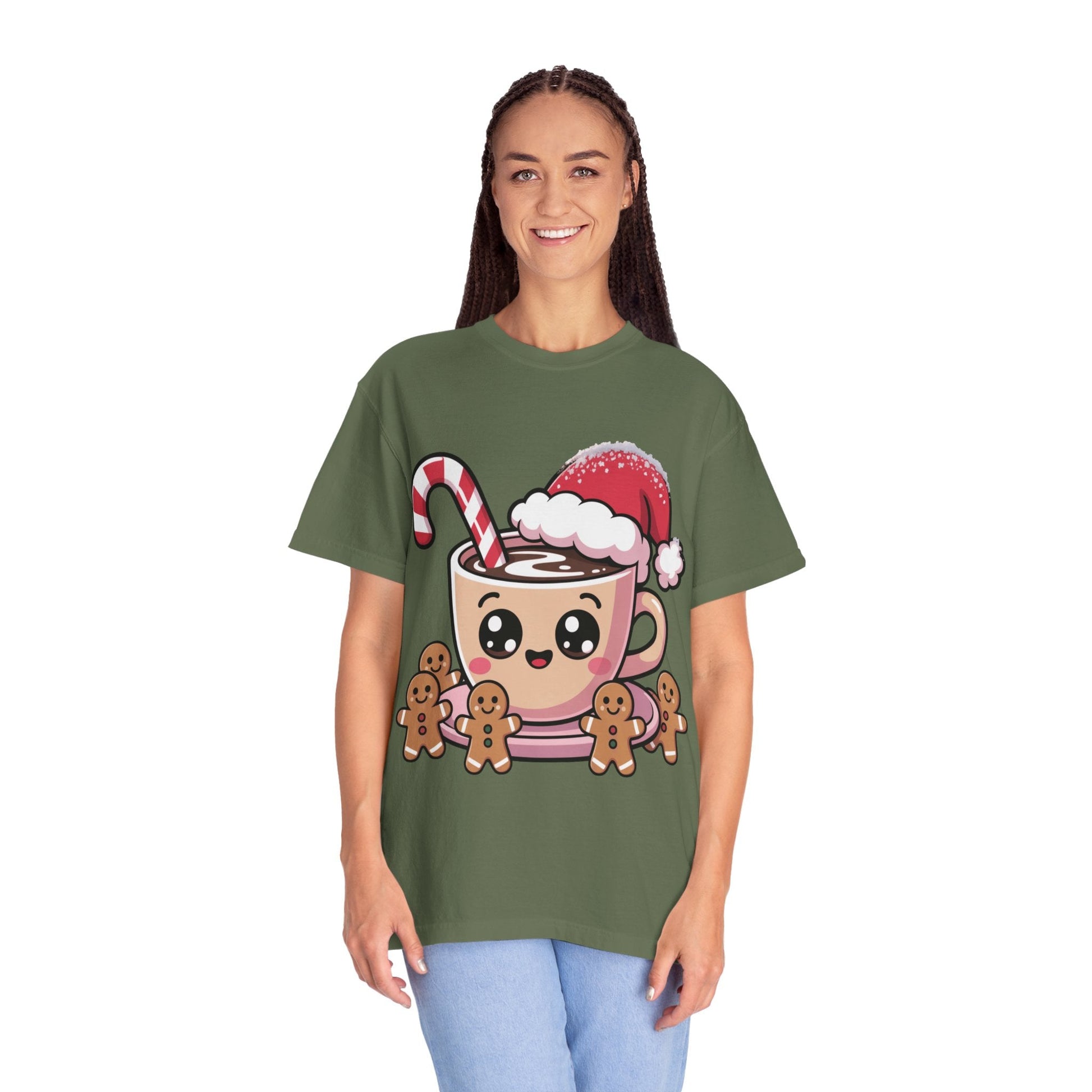 Festive Cocoa Companions: Kawaii Holiday Cheer, Cute Cartoon Christmas IllustrationT-Shirt – Custom T-Shirt by PixelCraft360, unique decoration for events and special gifts