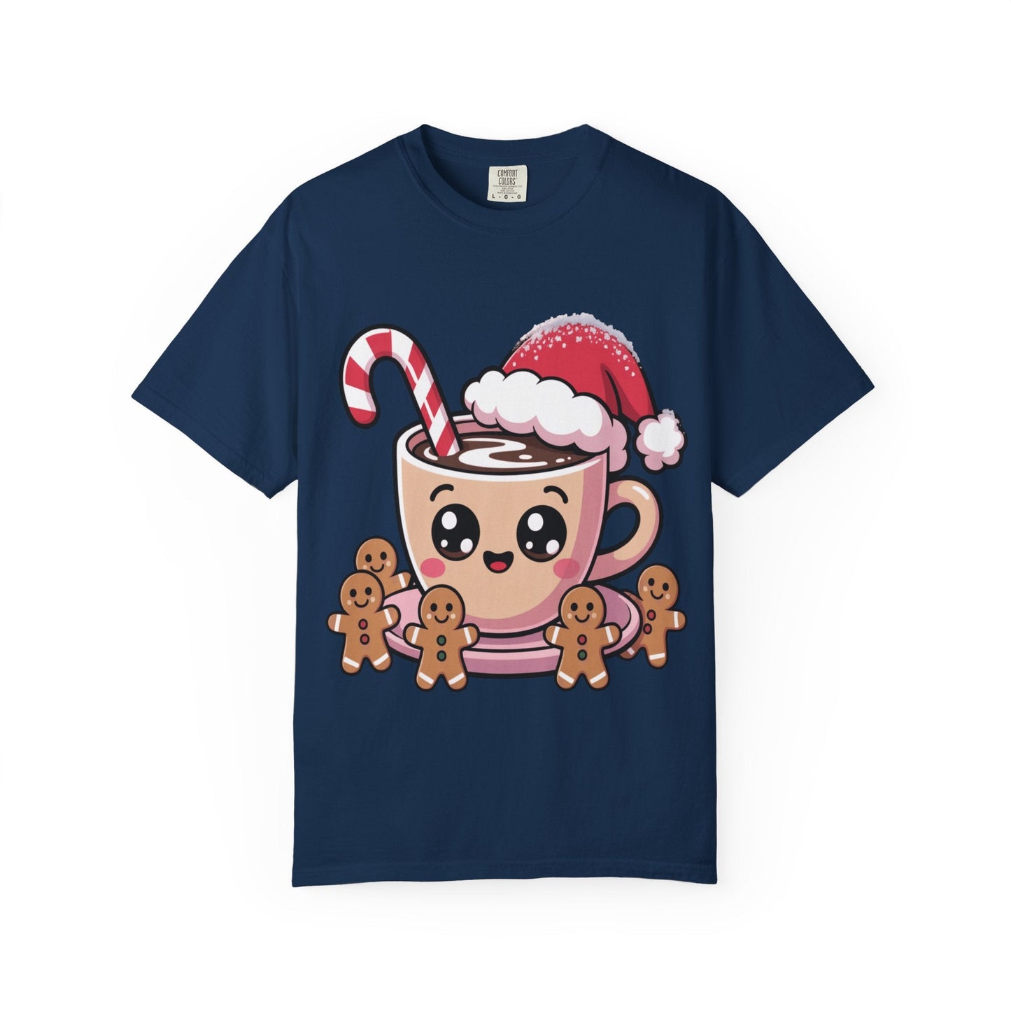 Festive Cocoa Companions: Kawaii Holiday Cheer, Cute Cartoon Christmas IllustrationT-Shirt – Custom T-Shirt by PixelCraft360, unique decoration for events and special gifts
