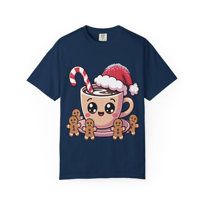 Festive Cocoa Companions: Kawaii Holiday Cheer, Cute Cartoon Christmas IllustrationT-Shirt – Custom T-Shirt by PixelCraft360, unique decoration for events and special gifts