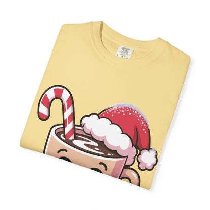 Festive Cocoa Companions: Kawaii Holiday Cheer, Cute Cartoon Christmas IllustrationT-Shirt – Custom T-Shirt by PixelCraft360, unique decoration for events and special gifts