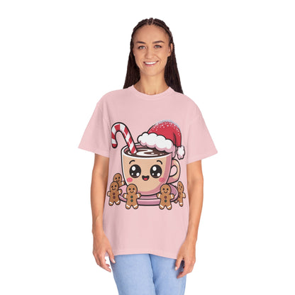 Festive Cocoa Companions: Kawaii Holiday Cheer, Cute Cartoon Christmas IllustrationT-Shirt – Custom T-Shirt by PixelCraft360, unique decoration for events and special gifts