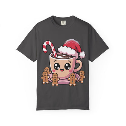 Festive Cocoa Companions: Kawaii Holiday Cheer, Cute Cartoon Christmas IllustrationT-Shirt – Custom T-Shirt by PixelCraft360, unique decoration for events and special gifts